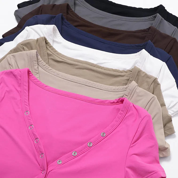 Short Sleeve Crop Top Custom Yoga Top V Neck Shirts Yoga Clothing Manufacturers Short Sleeve Crop Top Custom Yoga Top V Neck Shirts Yoga Clothing Manufacturers