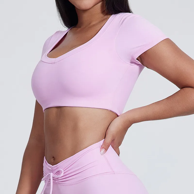 Elite Collection-Crew Neck Short Sleeve Crop Tops Yoga Workout Padded Slim Fit Shirts Basic Tee Elite Collection-Crew Neck Short Sleeve Crop Tops Yoga Workout Padded Slim Fit Shirts Basic Tee