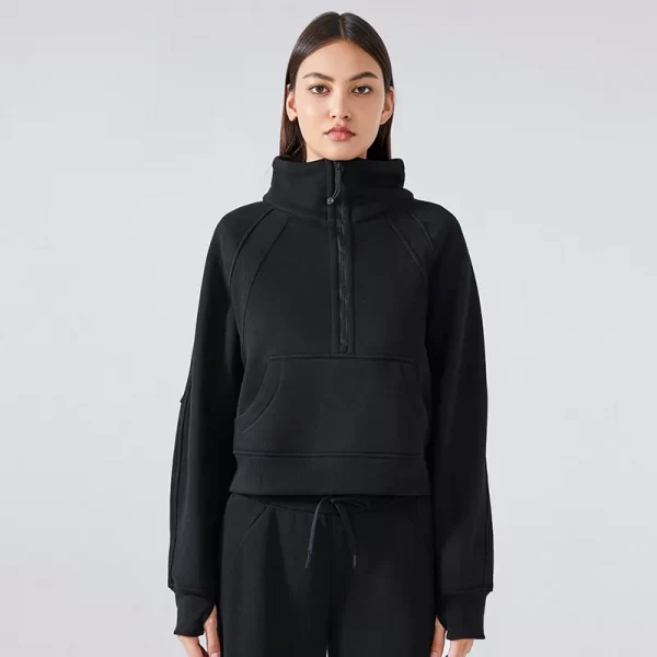Sweatshirts Half Zip Cropped Pullover Thick Long Sleeve Casual Sweaters with Pockerts