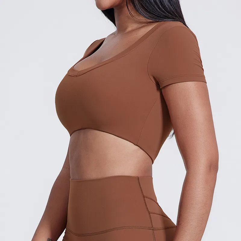 Elite Collection-Crew Neck Short Sleeve Crop Tops Yoga Workout Padded Slim Fit Shirts Basic Tee Elite Collection-Crew Neck Short Sleeve Crop Tops Yoga Workout Padded Slim Fit Shirts Basic Tee