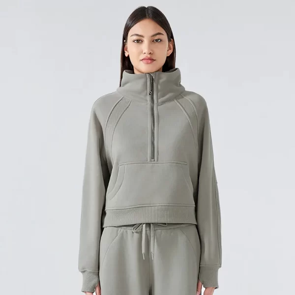 Sweatshirts Half Zip Cropped Pullover Thick Long Sleeve Casual Sweaters with Pockerts