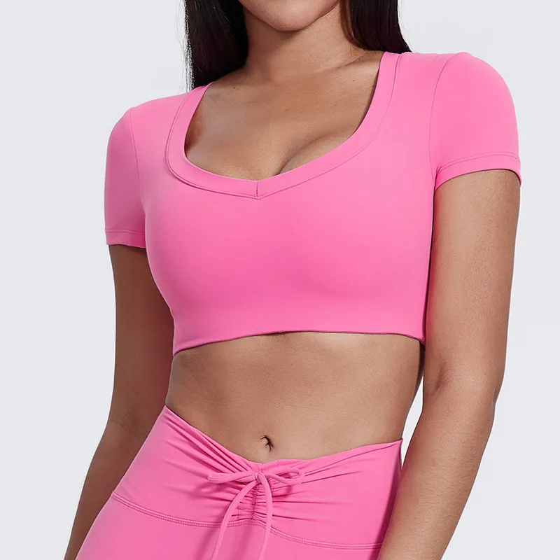 Elite Collection-Crew Neck Short Sleeve Crop Tops Yoga Workout Padded Slim Fit Shirts Basic Tee Elite Collection-Crew Neck Short Sleeve Crop Tops Yoga Workout Padded Slim Fit Shirts Basic Tee