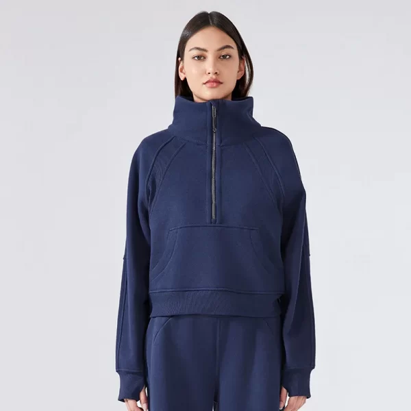 Sweatshirts Half Zip Cropped Pullover Thick Long Sleeve Casual Sweaters with Pockerts