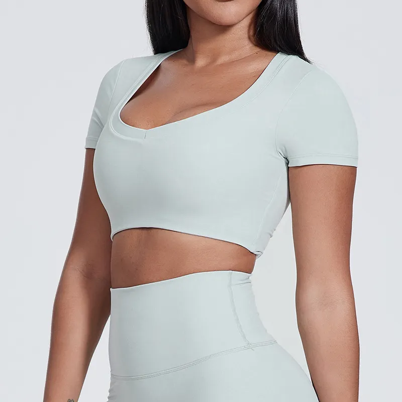 Elite Collection-Crew Neck Short Sleeve Crop Tops Yoga Workout Padded Slim Fit Shirts Basic Tee Elite Collection-Crew Neck Short Sleeve Crop Tops Yoga Workout Padded Slim Fit Shirts Basic Tee