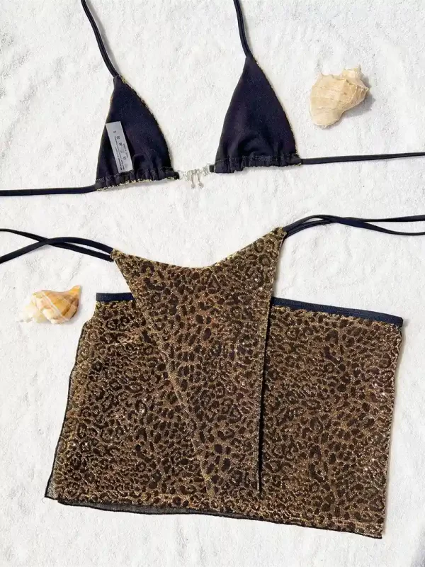 Sexy Leopard 3 Pieces Swimming Bikini for Ladies