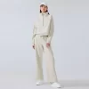 Thick Long Sleeve Casual Set with Pockerts Sweatshirts Half Zip Cropped Pullover Sweatpants