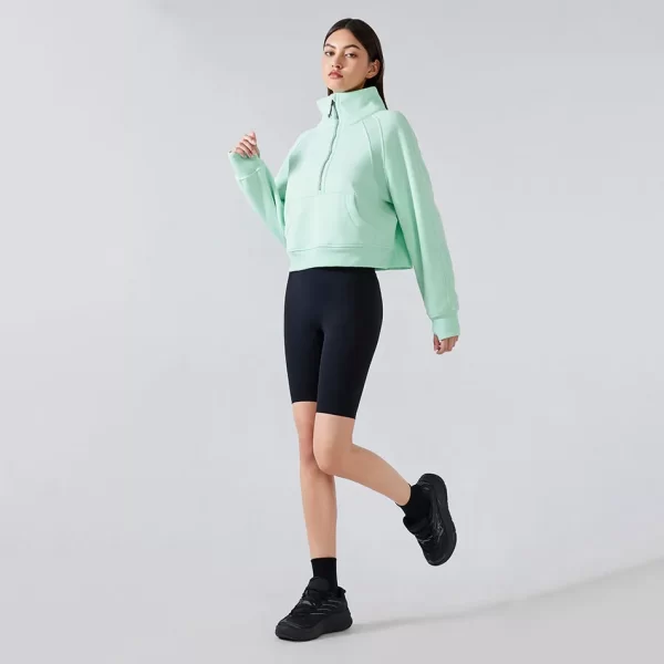 Sweatshirts Half Zip Cropped Pullover Thick Long Sleeve Casual Sweaters with Pockerts