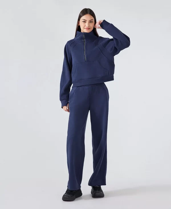 Sweatshirts Half Zip Cropped Pullover Thick Long Sleeve Casual Sweaters with Pockerts