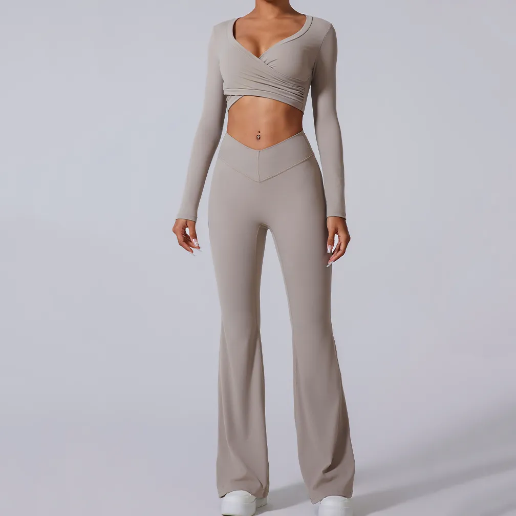 Long Sleeve Gym Outfits 4 Pieces Workout Set for Women High Waist Yoga Type Pants Long Sleeve Gym Outfits 4 Pieces Workout Set for Women High Waist Yoga Type Pants