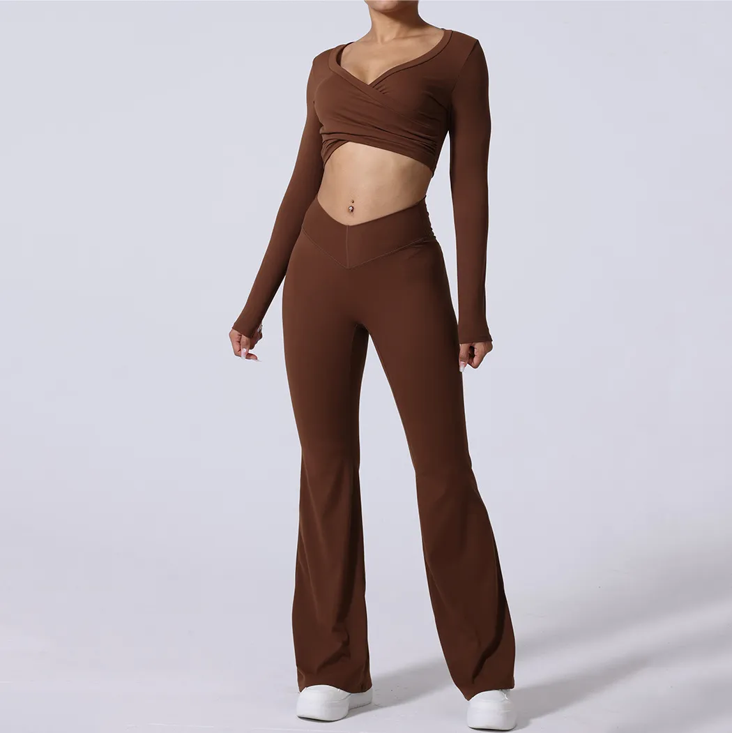 Long Sleeve Gym Outfits 4 Pieces Workout Set for Women High Waist Yoga Type Pants Long Sleeve Gym Outfits 4 Pieces Workout Set for Women High Waist Yoga Type Pants