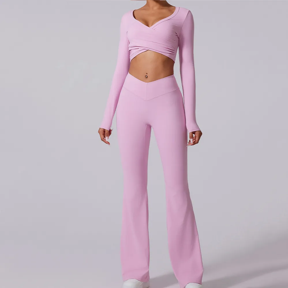 Long Sleeve Gym Outfits 4 Pieces Workout Set for Women High Waist Yoga Type Pants Long Sleeve Gym Outfits 4 Pieces Workout Set for Women High Waist Yoga Type Pants