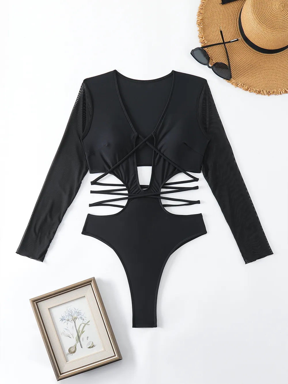 Women's Sexy Cutout One Piece Long Sleeve Swimsuit Women's Sexy Cutout One Piece Long Sleeve Swimsuit