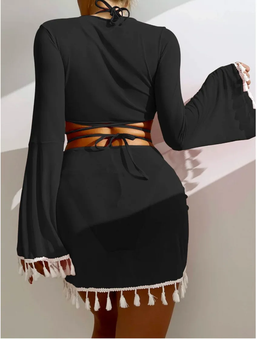 4 Piece Swimsuit Triangle Bikini Sets with Beach Cover Up Skirt Bathing Suit Sexy Swim Wear Beach Wear for Women 4 Piece Swimsuit Triangle Bikini Sets with Beach Cover Up Skirt Bathing Suit Sexy Swim Wear Beach Wear for Women