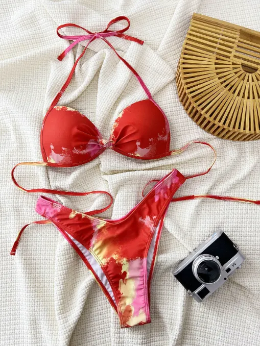 Halter Two Piece Swimsuits Triangle Bikini Set for Vacation