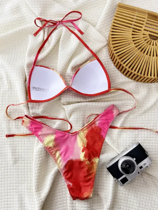 Halter Two Piece Swimsuits Triangle Bikini Set for Vacation