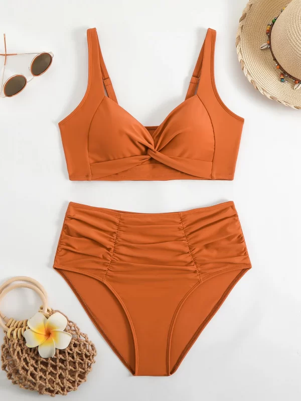 High Waisted Bikini Sets Push Up Twist Front Ruched Swimsuit Two Piece Swimsuit Bathing Suit