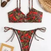 Custom Triangle Tie Thong Spaghetti Straps Two Piece Bikini Sets best material for swimsuit private label swimwear manufacturers bikini manufacturers