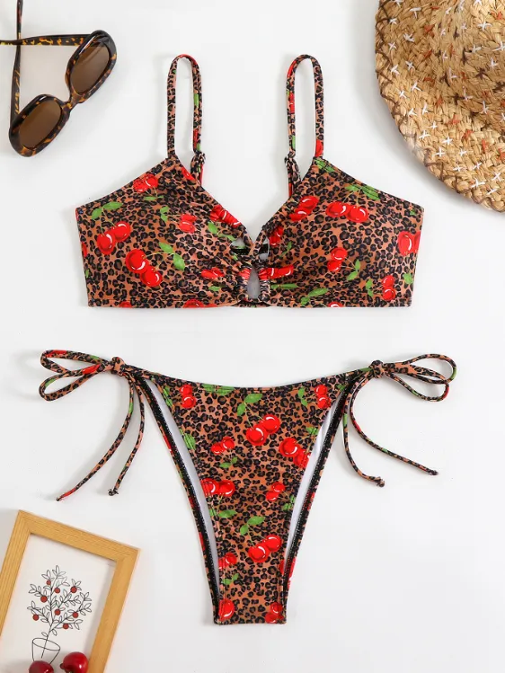 Custom Triangle Tie Thong Spaghetti Straps Two Piece Bikini Sets best material for swimsuit private label swimwear manufacturers bikini manufacturers