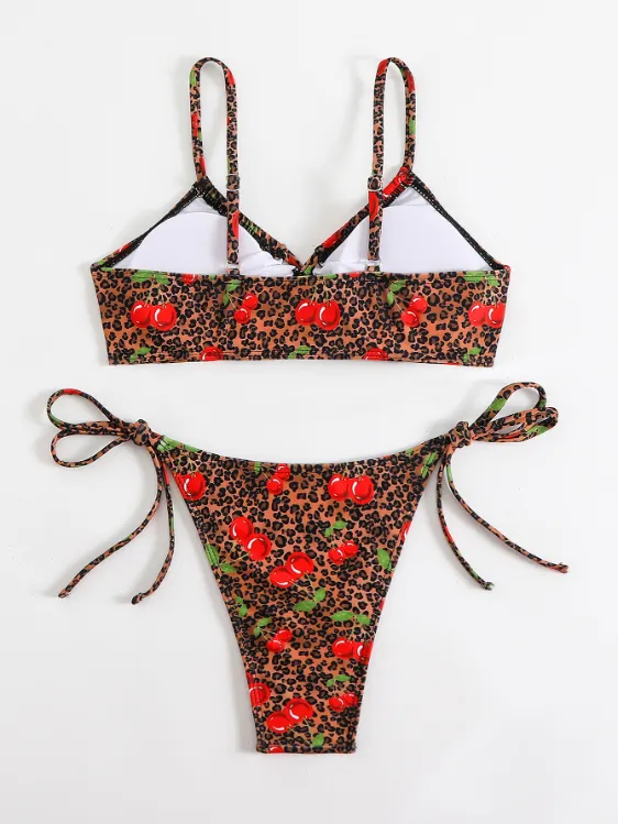 Custom Triangle Tie Thong Spaghetti Straps Two Piece Bikini Sets best material for swimsuit private label swimwear manufacturers bikini manufacturers