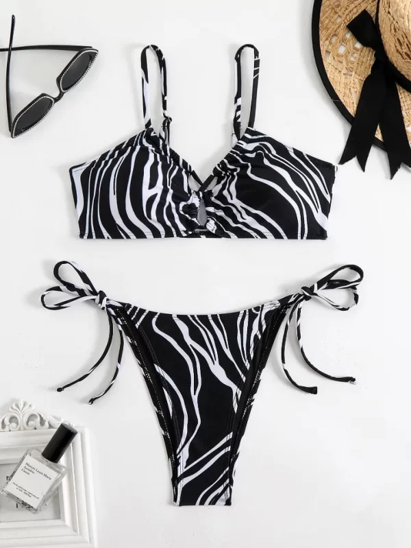 Custom Triangle Tie Thong Spaghetti Straps Two Piece Bikini Sets best material for swimsuit private label swimwear manufacturers bikini manufacturers