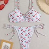 Custom Triangle Tie Thong Spaghetti Straps Two Piece Bikini Sets best material for swimsuit private label swimwear manufacturers bikini manufacturers