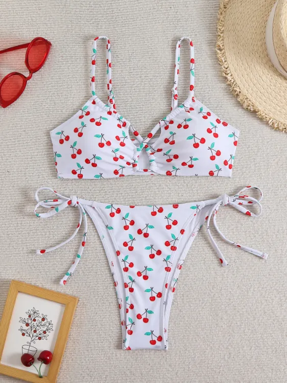 Custom Triangle Tie Thong Spaghetti Straps Two Piece Bikini Sets best material for swimsuit private label swimwear manufacturers bikini manufacturers