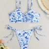 Custom Triangle Tie Thong Spaghetti Straps Two Piece Bikini Sets best material for swimsuit private label swimwear manufacturers bikini manufacturers