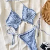Denim Blue One Piece Swimsuit Halter Style Bikini Swimwear Manufacturer