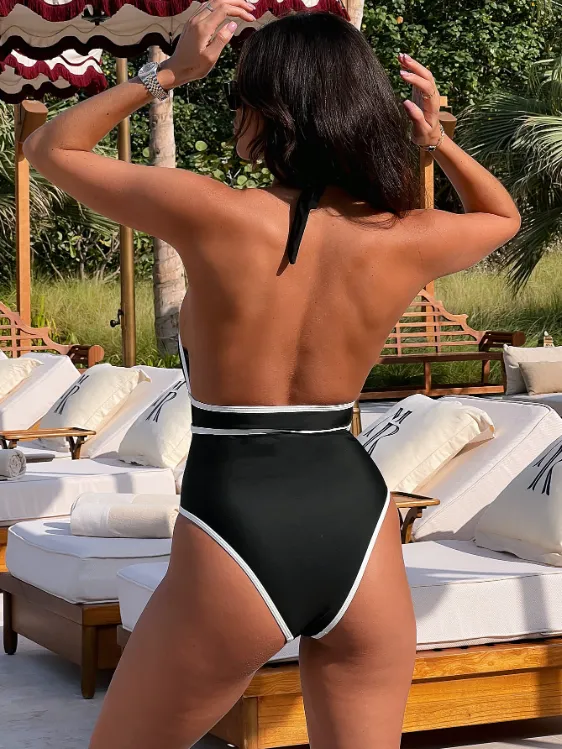 Contrast Color One-Piece Swimsuit Customizable Swimwear Wholesale Bikini Manufacturers