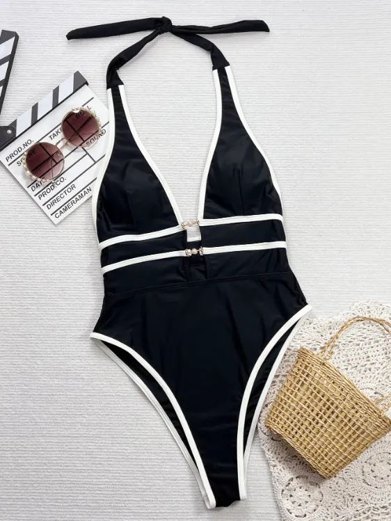 Contrast Color One-Piece Swimsuit Customizable Swimwear Wholesale Bikini Manufacturers