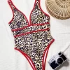 Leopard Print Deep V One Piece Swimsuit Private Label Swimwear Sexy Bikini Manufacturers
