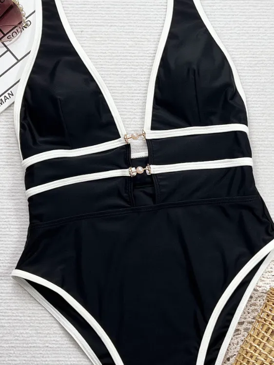 Contrast Color One-Piece Swimsuit Customizable Swimwear Wholesale Bikini Manufacturers