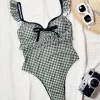 Black&White Plaid One Piece Swimsuit Wholesale Swimwear Manufacturers Bow Bikini