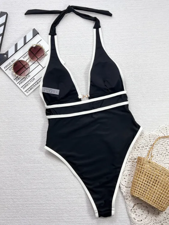Contrast Color One-Piece Swimsuit Customizable Swimwear Wholesale Bikini Manufacturers