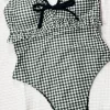 Black&White Plaid One Piece Swimsuit Wholesale Swimwear Manufacturers Bow Bikini