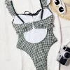 Black&White Plaid One Piece Swimsuit Wholesale Swimwear Manufacturers Bow Bikini