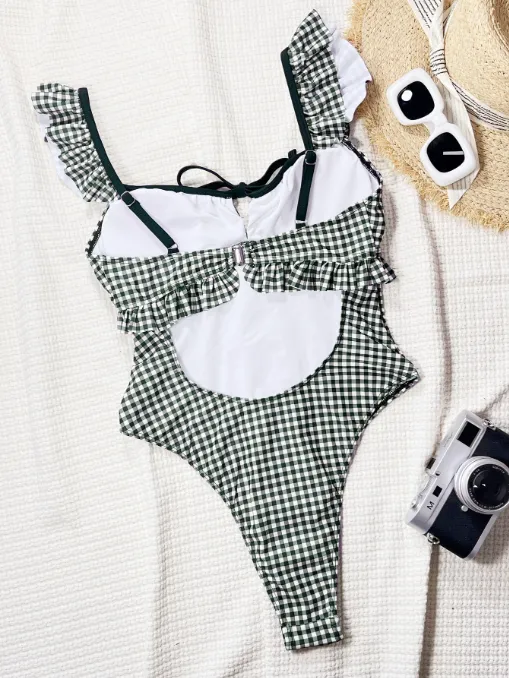 Black&White Plaid One Piece Swimsuit Wholesale Swimwear Manufacturers Bow Bikini