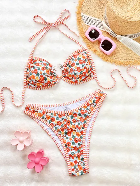 Sexy Two Piece Swimsuit Beach Floral Bikini Sets
