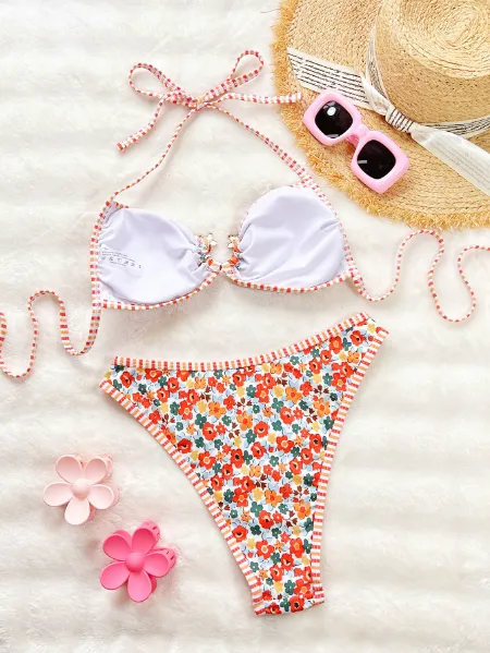 Sexy Two Piece Swimsuit Beach Floral Bikini Sets