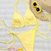 New Solid Color Ruffled Two Piece Swimsuit Beach Bikini Sets Manufacturers