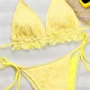 New Solid Color Ruffled Two Piece Swimsuit Beach Bikini Sets Manufacturers