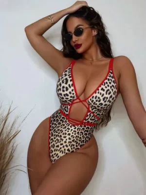 Leopard Print Cross One Piece Swimsuit Private Label Swimwear Sexy Bikini Manufacturers