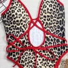 Leopard Print Cross One Piece Swimsuit Private Label Swimwear Sexy Bikini Manufacturers