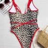 Leopard Print Cross One Piece Swimsuit Private Label Swimwear Sexy Bikini Manufacturers
