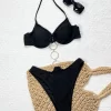 Three-button Metal Ring Two Piece Swimsuit Triangle Sexy Bikini Set