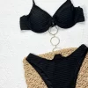 Three-button Metal Ring Two Piece Swimsuit Triangle Sexy Bikini Set