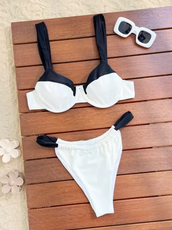 Sexy Solid Color Splicing Two Piece Swimsuits Women Bikini Manufacturer